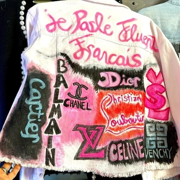 Custom painted white denim size medium Jean jacket “ - Picture 3 of 16